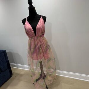 SHEIN Pink and Green Glitter Dress
